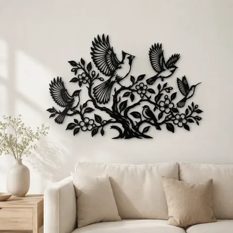 Birds Rising from Tree Metal Wall Art | Wildlife Silhouette Decor