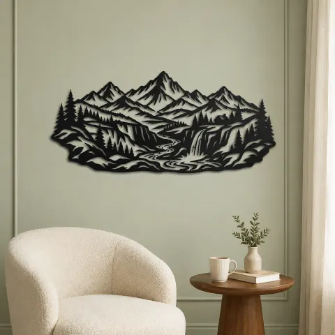 Vue alternative de Canyon Mountain Flow Metal Wall Art | Nature Silhouette Decor