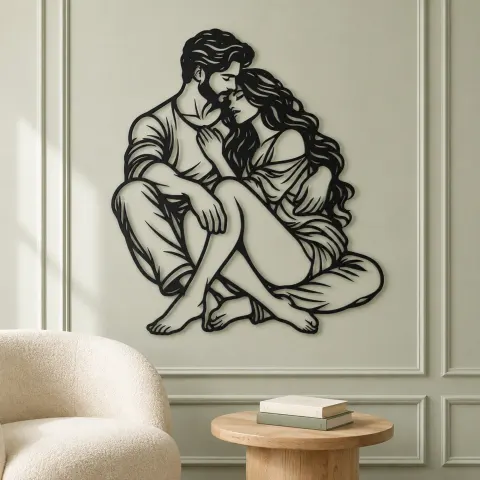 Vue alternative de Seated Cuddle Metal Wall Art | Romantic Couple Decor