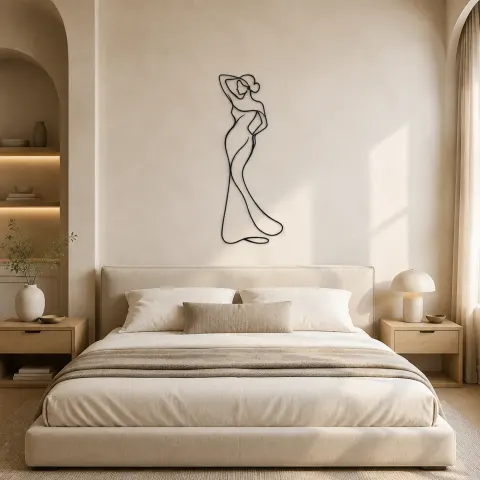 Vue alternative de Décoration murale en métal Long Gown Body Curve | Décor mural figure de mode