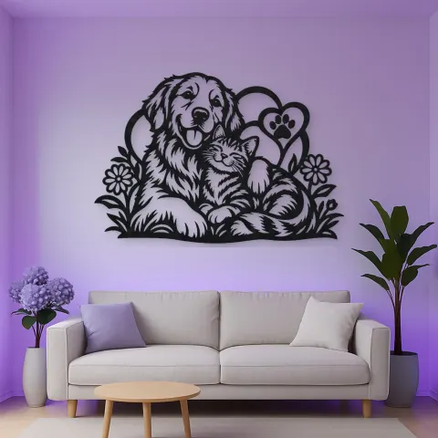Dog and Cat Friends Metal Wall Art | Pet Lover Silhouette Decor alternative Ansicht