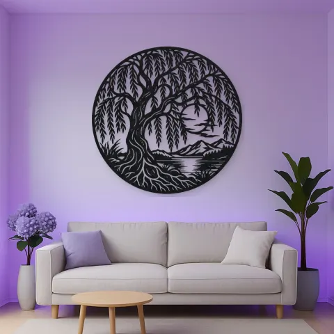 Vue alternative de Willow Tree Moon Metal Wall Art | Botanical Metal Wall Decor
