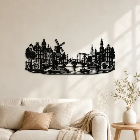 Amsterdam Canal Line Metal Wall Art | Travel and City Wall Decor