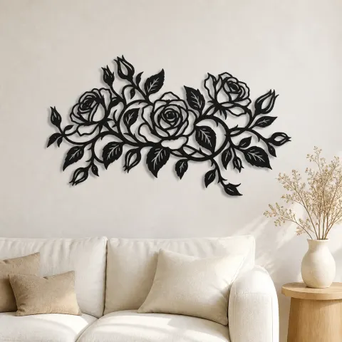 Rose Vine Embrace Metal Wall Art | Botanical Metal Wall Decor