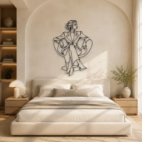 Vue alternative de Décoration murale en métal "Pose Couture Assise" | Décor de Figure de Mode