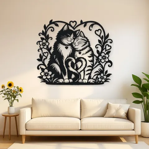 Two Cats in Love Metal Wall Art | Pet Lover Silhouette Decor