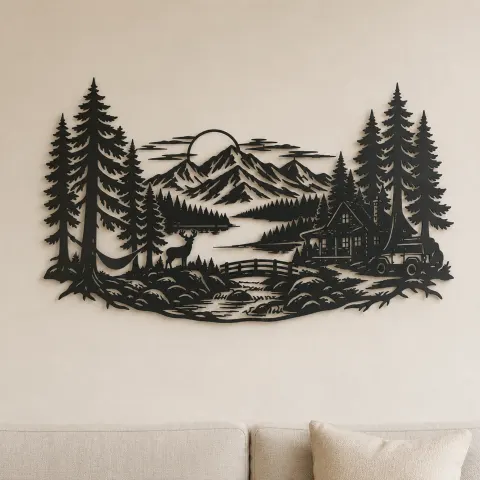 Endless Evergreen Horizon Metal Wall Art | Nature Silhouette Decor