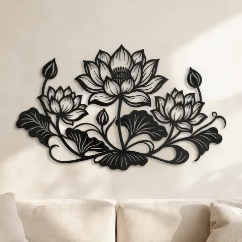 Lotus Bloom Balance Metal Wall Art | Botanical Metal Wall Decor