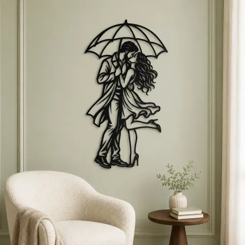 Vue alternative de Under One Umbrella Metal Wall Art | Romantic Couple Decor