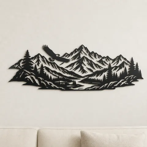 Eagle Ridge Mountain Metal Wall Art | Wildlife Silhouette Decor