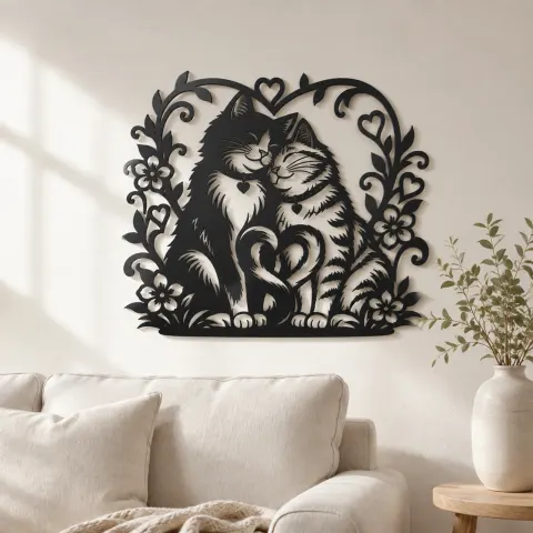 Two Cats in Love Metal Wall Art | Pet Lover Silhouette Decor