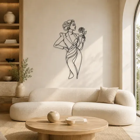 Décoration murale en métal Muse de Mode avec Rose | Décor Femme Botanique