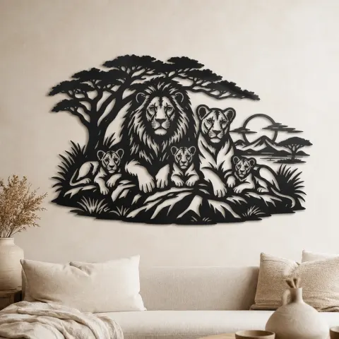 Lion Family Pride Metal Wall Art | Wildlife Silhouette Decor