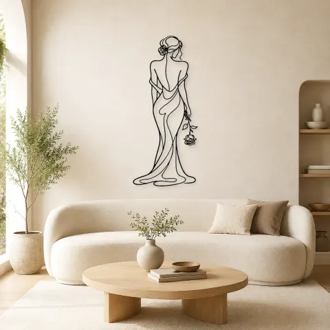 Décoration murale en métal Back Pose with Rose | Décor mural femme botanique