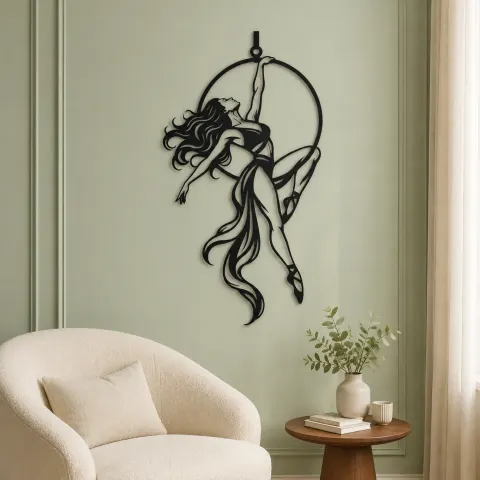 Vue alternative de Aerial Hoop Muse Metal Wall Art | Movement Silhouette Decor