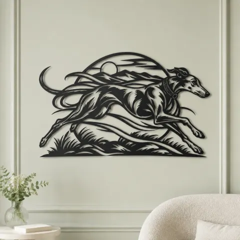 Vue alternative de Greyhound Motion Metal Wall Art | Pet Lover Silhouette Decor
