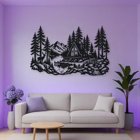 A-Frame Cabin Woods Metal Wall Art | Nature Silhouette Decor alternative Ansicht