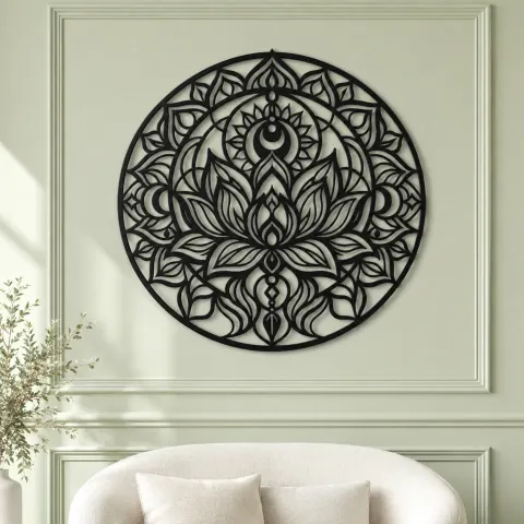 Vue alternative de Lotus Mandala Metal Wall Art | Botanical Metal Wall Decor