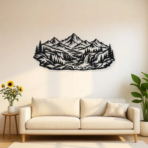 Canyon Mountain Flow Metal Wall Art | Nature Silhouette Decor
