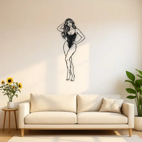 Standing Contrapposto Metal Wall Art | Minimalist Woman Line Art