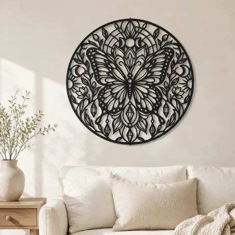 Butterfly Mandala Metal Wall Art | Spiritual Boho Metal Decor