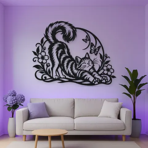 Vue alternative de Cat Stretch Flow Metal Wall Art | Pet Lover Silhouette Decor