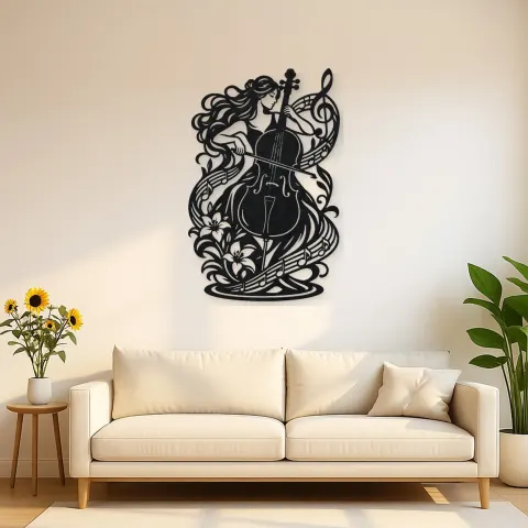 Cello Curve Metal Wall Art | Music Room Wall Decor