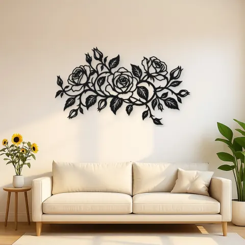 Rose Vine Embrace Metal Wall Art | Botanical Metal Wall Decor