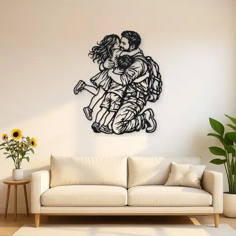 Homecoming Family Hug Metal Wall Art | Family Silhouette Decor