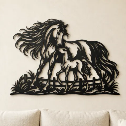 Mare and Foal Metal Wall Art | Equestrian Wall Decor