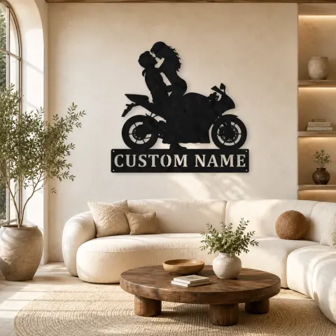 Décoration murale en métal personnalisée Couple Sport Moto