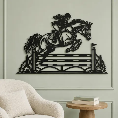 Vue alternative de Show Jumping Moment Metal Wall Art | Equestrian Wall Decor