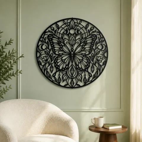 Vue alternative de Butterfly Mandala Metal Wall Art | Spiritual Boho Metal Decor