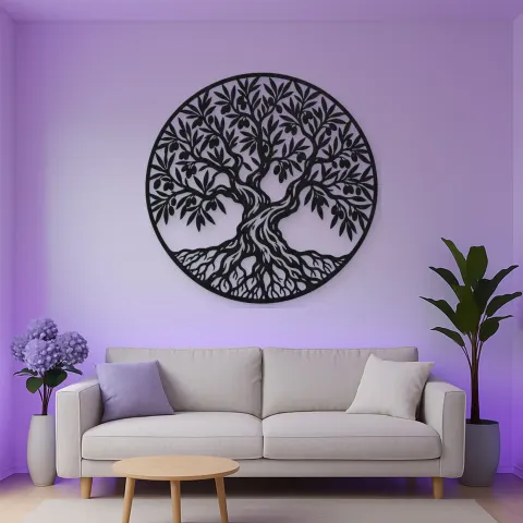 Olive Tree Circle Metal Wall Art | Botanical Metal Wall Decor alternative Ansicht