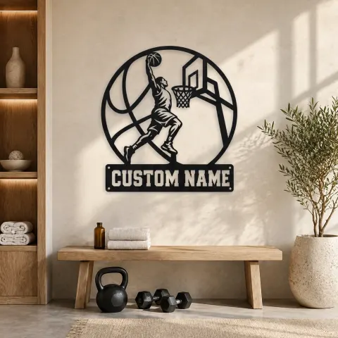 Décoration murale en métal personnalisée de joueur de basket avec dunk