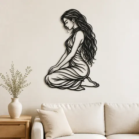 Kneeling Side Pose Metal Wall Art | Movement Silhouette Decor
