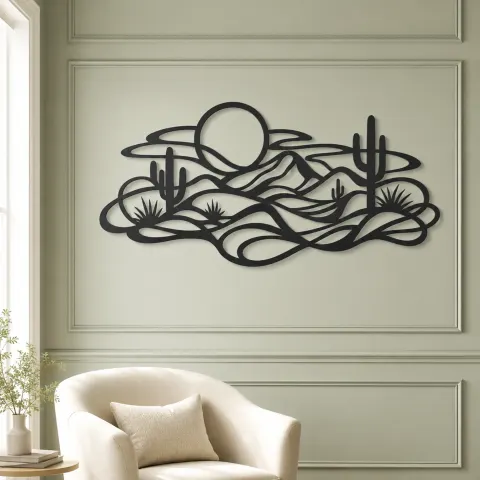 Vue alternative de Layered Desert Curves Metal Wall Art | Nature Silhouette Decor