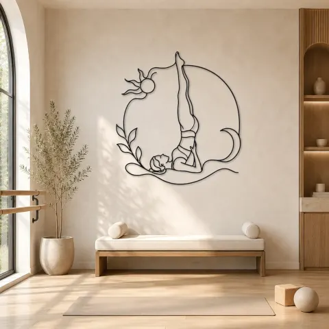 Décoration murale en métal "Shoulderstand Calm" | Décor mural de yoga et méditation