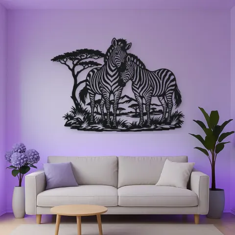 Vue alternative de Zebra Pair Metal Wall Art | Wildlife Silhouette Decor