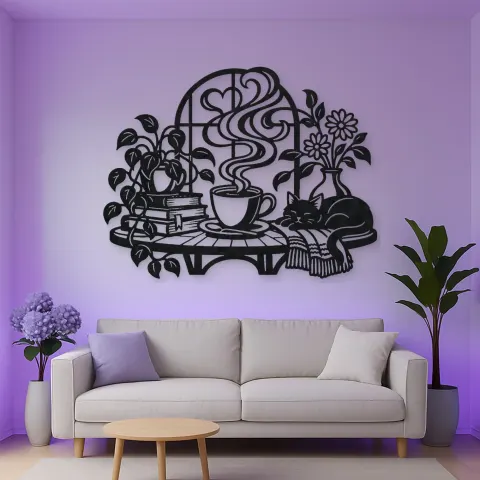Vue alternative de Coffee Cup Steam Flow Metal Wall Art | Cozy Home Metal Decor
