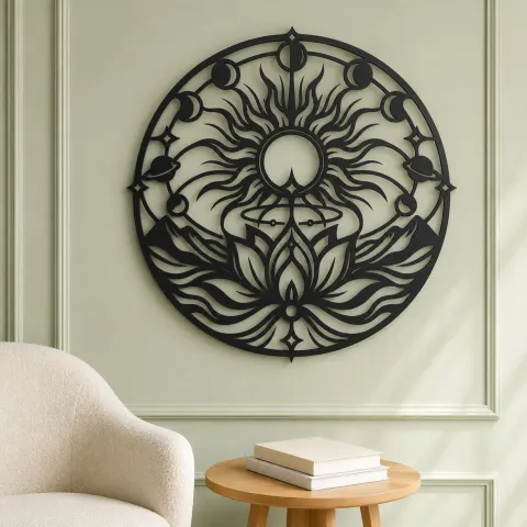 Vue alternative de Solar Lotus Metal Wall Art | Botanical Metal Wall Decor