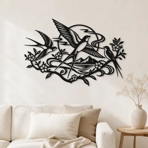 Swallow Flight Flow Metal Wall Art | Wildlife Silhouette Decor