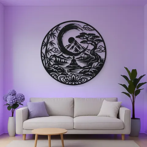 Vue alternative de Zen Enso Mountain Metal Wall Art | Nature Silhouette Decor