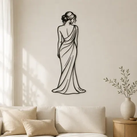 Draped Shoulder Portrait Metal Wall Art | Minimalist Woman Line Art