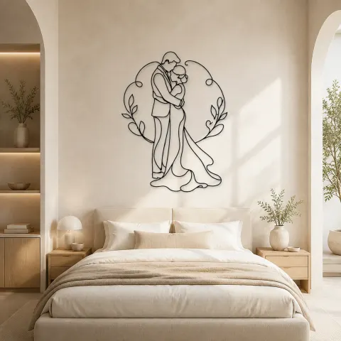 Vue alternative de Décoration murale en métal "Étreinte des nouveaux mariés" | Décor romantique couple