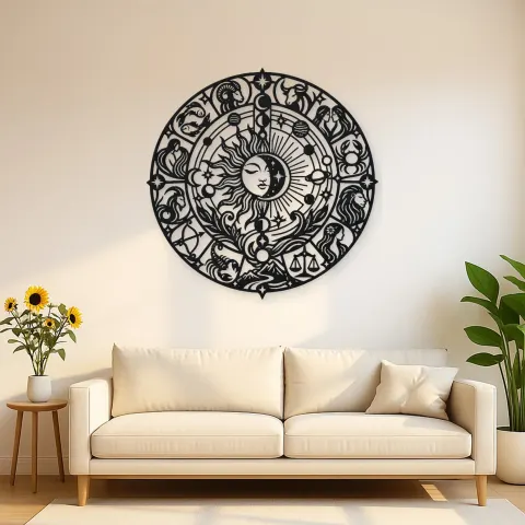 Zodiac Wheel Flow Metal Wall Art | Celestial Boho Wall Decor