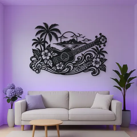 Vista alternativa de Ukulele Island Flow Metal Wall Art | Music Room Wall Decor