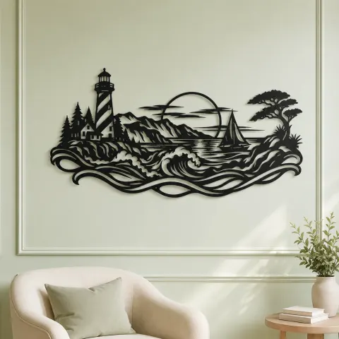 Vue alternative de Lighthouse Coastline Metal Wall Art | Coastal and Nautical Wall Decor