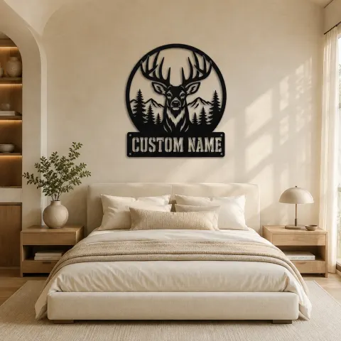 Vue alternative de Décoration murale en métal personnalisée de cerf avec paysage forestier