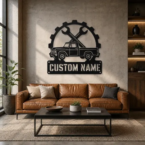 Vue alternative de Décoration murale en métal personnalisée Camion Pickup Vintage avec Détail de Clé